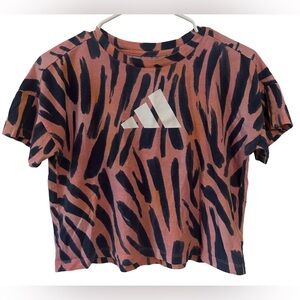 adidas Logo Allover Print Cropped Tee Kids', Red, Size Medium